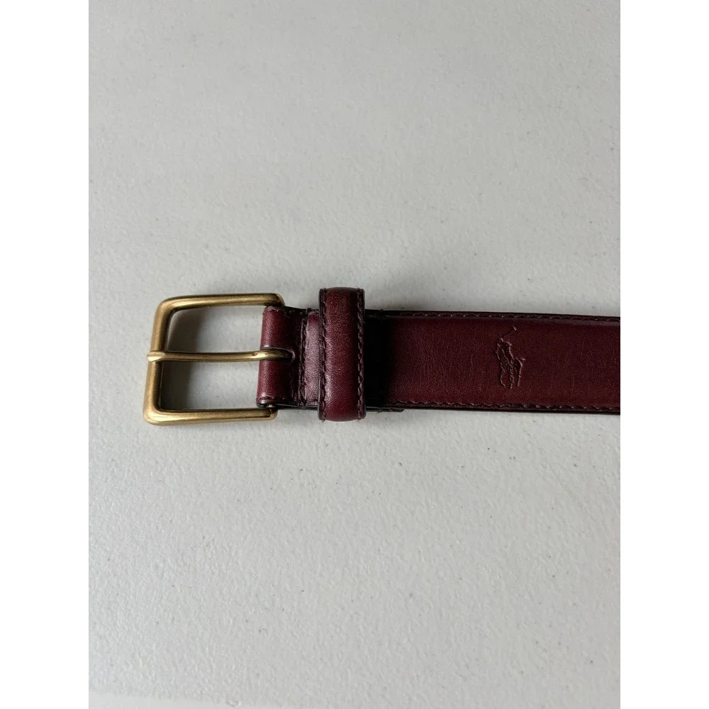 Polo Ralph Lauren Leather Belt 40 Brown Burgundy Brass Buckle Made in Italy